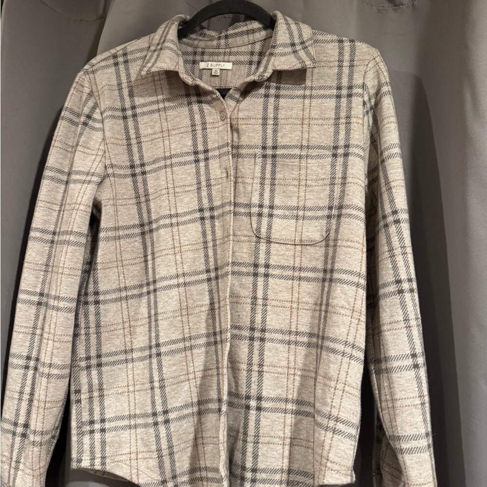 Z Supply Beige and Gray Plaid Shirt